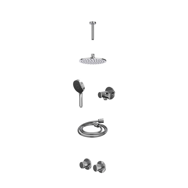 Excl. inbouwbox regendoucheset inbouwthermostaatkraan met 2-weg stop-omstel symmetry, 15cm plafondbuis, R20cmME, verstelbare steun met geïnt. uitlaat, doucheslang 150cm en 3-standen handdouche