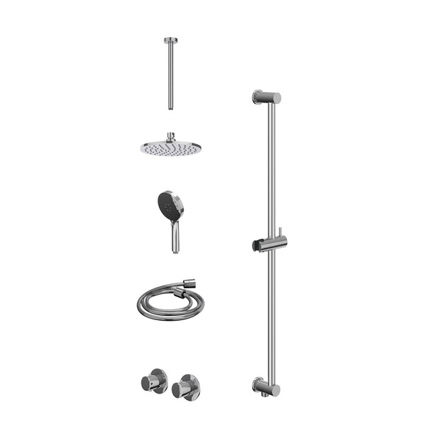 Excl. inbouwbox regendoucheset inbouwthermostaatkraan met 2-weg stop-omstel symmetry, 30cm plafondbuis, R20cmME, glijstang met uitlaat, doucheslang 150cm en 3-standen handdouche