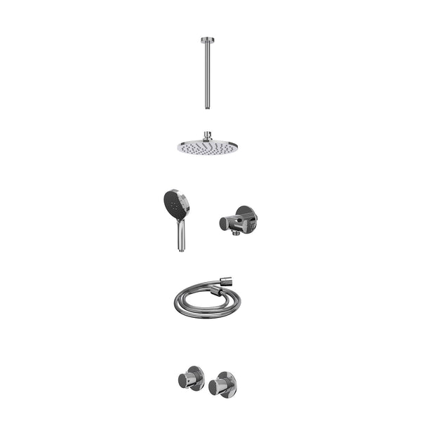 Excl. inbouwbox regendoucheset inbouwthermostaatkraan met 2-weg stop-omstel symmetry, 30cm plafondbuis, R20cmME, verstelbare steun met geïnt. uitlaat, doucheslang 150cm en 3-standen handdouche