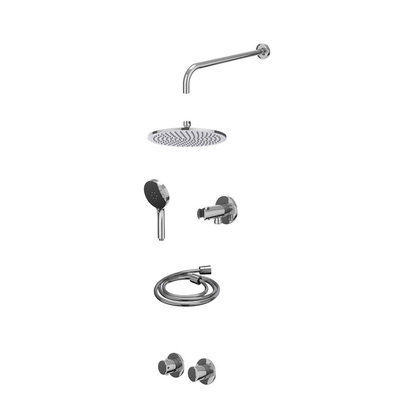 Excl. inbouwbox regendoucheset inbouwthermostaatkraan met 2-weg stop-omstel symmetry, 40cm wandarm, R25cmME, houder met uitlaat, doucheslang 150cm en 3-standen handdouche