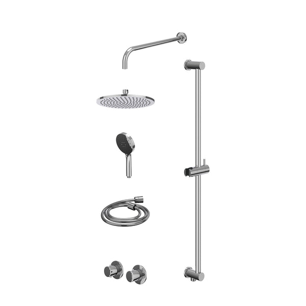 Excl. inbouwbox regendoucheset inbouwthermostaatkraan met 2-weg stop-omstel symmetry, 40cm wandarm, R25cmME, glijstang met uitlaat, doucheslang 150cm en 3-standen handdouche