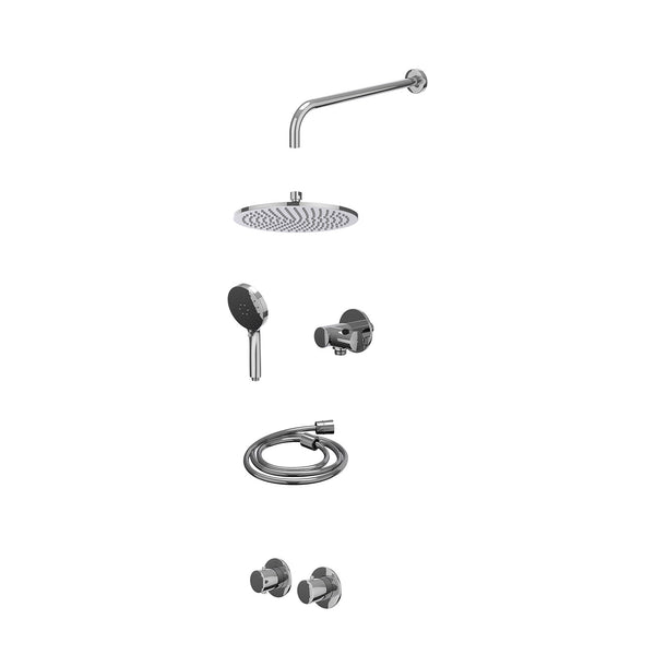 Excl. inbouwbox regendoucheset inbouwthermostaatkraan met 2-weg stop-omstel symmetry, 40cm wandarm, R25cmME, verstelbare steun met geïnt. uitlaat, doucheslang 150cm en 3-standen handdouche