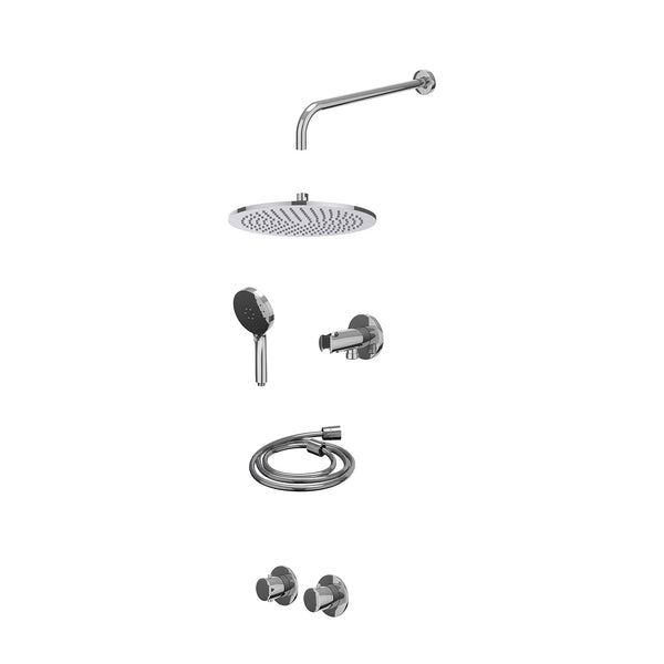 Excl. inbouwbox regendoucheset inbouwthermostaatkraan met 2-weg stop-omstel symmetry, 40cm wandarm, R30cmME, houder met uitlaat, doucheslang 150cm en 3-standen handdouche