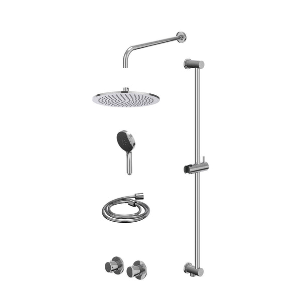 Excl. inbouwbox regendoucheset inbouwthermostaatkraan met 2-weg stop-omstel symmetry, 40cm wandarm, R30cmME, glijstang met uitlaat, doucheslang 150cm en 3-standen handdouche
