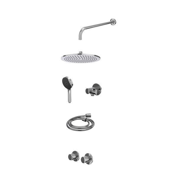 Excl. inbouwbox regendoucheset inbouwthermostaatkraan met 2-weg stop-omstel symmetry, 40cm wandarm, R30cmME, verstelbare steun met geïnt. uitlaat, doucheslang 150cm en 3-standen handdouche