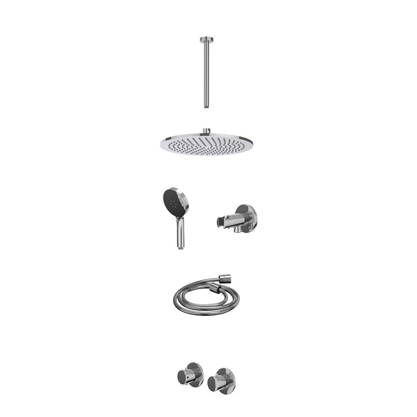 Excl. inbouwbox regendoucheset inbouwthermostaatkraan met 2-weg stop-omstel symmetry, 30cm plafondbuis, R30cmME, houder met uitlaat, doucheslang 150cm en 3-standen handdouche