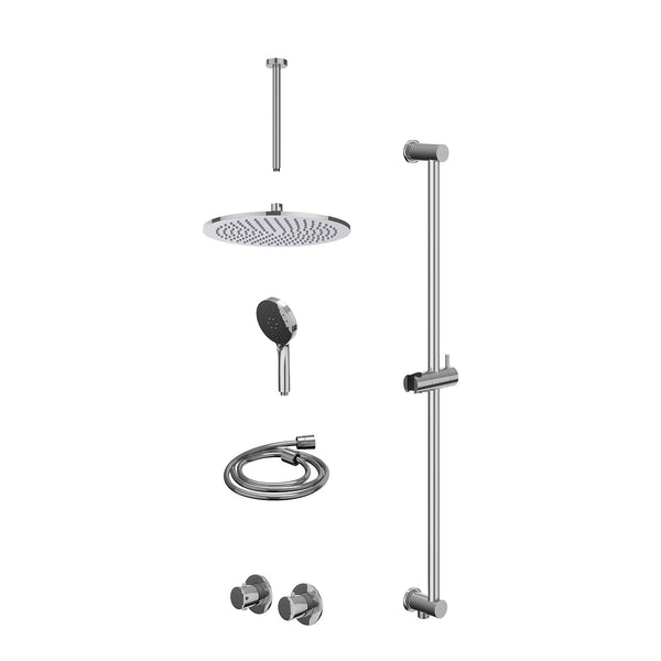 Excl. inbouwbox regendoucheset inbouwthermostaatkraan met 2-weg stop-omstel symmetry, 30cm plafondbuis, R30cmME, glijstang met uitlaat, doucheslang 150cm en 3-standen handdouche