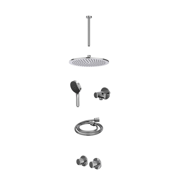 Excl. inbouwbox regendoucheset inbouwthermostaatkraan met 2-weg stop-omstel symmetry, 30cm plafondbuis, R30cmME, verstelbare steun met geïnt. uitlaat, doucheslang 150cm en 3-standen handdouche