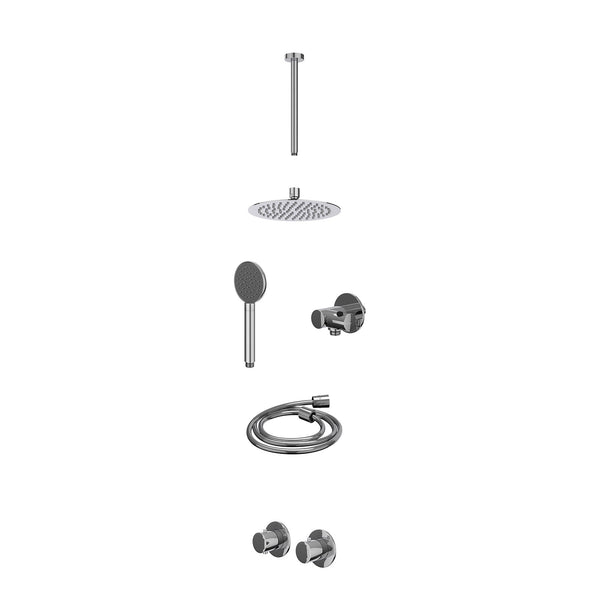 Excl. inbouwbox regendoucheset inbouwthermostaatkraan met 2-weg stop-omstel symmetry, 30cm plafondbuis, R20cmSL, verstelbare steun met geïnt. uitlaat, doucheslang 150cm en satin spray handdouche