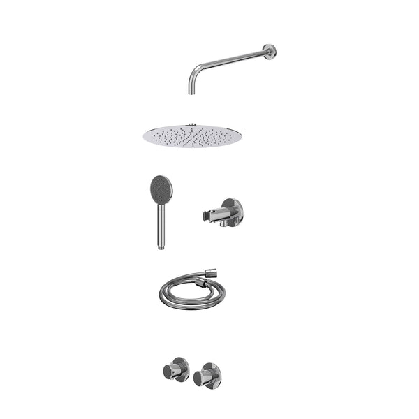 Excl. inbouwbox regendoucheset inbouwthermostaatkraan met 2-weg stop-omstel symmetry, 40cm wandarm, R30cmSL, houder met uitlaat, doucheslang 150cm en satin spray handdouche
