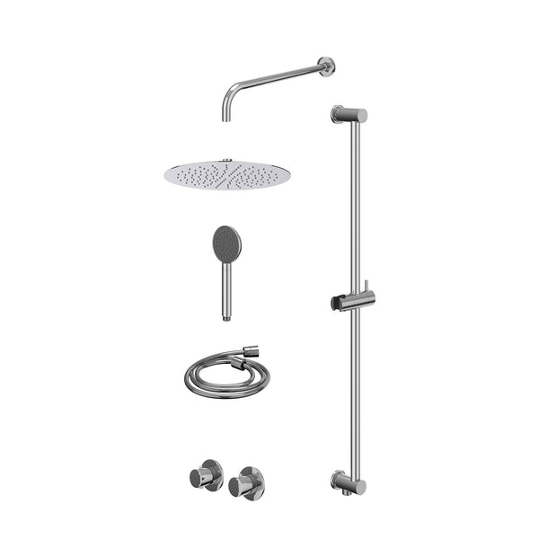 Excl. inbouwbox regendoucheset inbouwthermostaatkraan met 2-weg stop-omstel symmetry, 40cm wandarm, R30cmSL, glijstang met uitlaat, doucheslang 150cm en satin spray handdouche