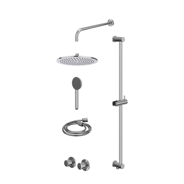 Excl. inbouwbox regendoucheset inbouwthermostaatkraan met 2-weg stop-omstel symmetry, 40cm wandarm, R30cmME, glijstang met uitlaat, doucheslang 150cm en satin spray handdouche