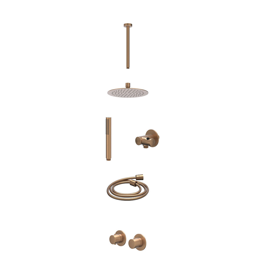 IVY Excl. inbouwbox regendoucheset inbouwthermostaatkraan met 2-weg stop-omstel symmetry, 30cm plafondbuis, R20cmSL, verstelbare steun met geïnt. uitlaat, doucheslang 150cm en staa