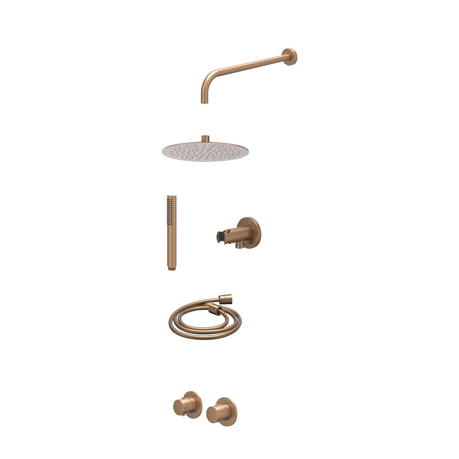 IVY Excl. inbouwbox regendoucheset inbouwthermostaatkraan met 2-weg stop-omstel symmetry, 40cm wandarm, R25cmSL, houder met uitlaat, doucheslang 150cm en staafmodel – Gebr. mat kop