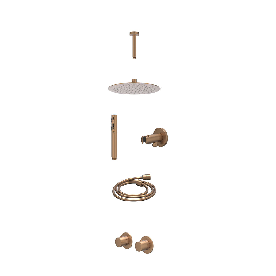 IVY Excl. inbouwbox regendoucheset inbouwthermostaatkraan met 2-weg stop-omstel symmetry, 15cm plafondbuis, R25cmSL, houder met uitlaat, doucheslang 150cm en staafmodel – Gebr. mat
