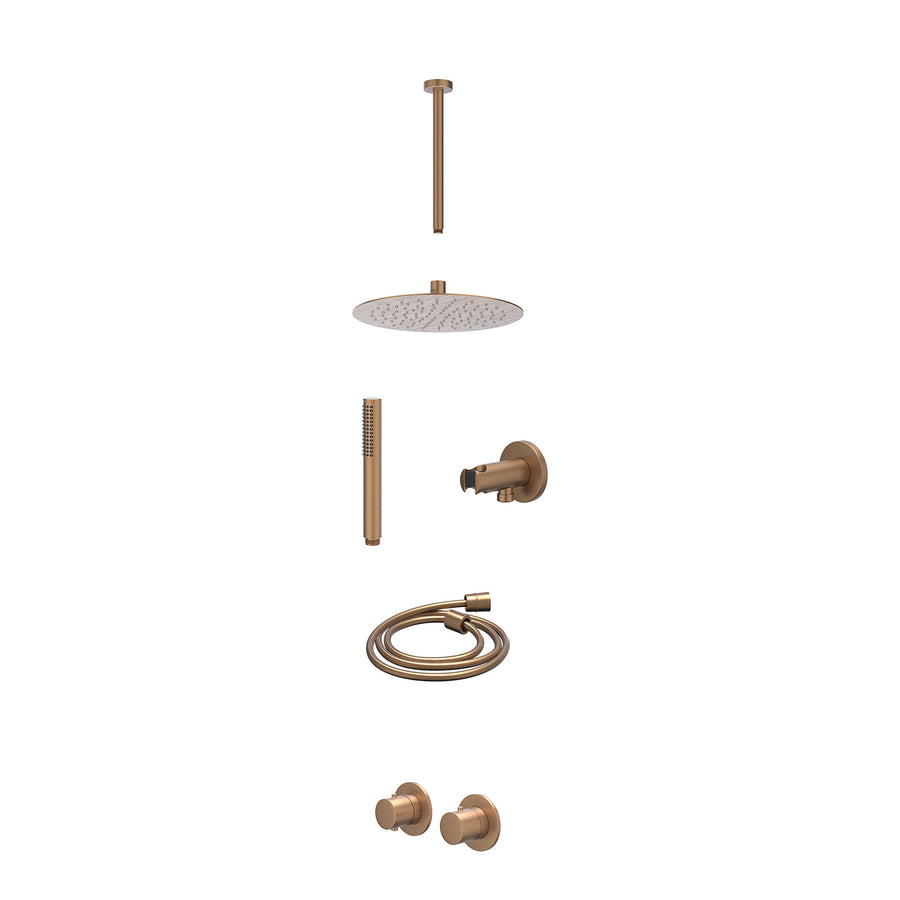IVY Excl. inbouwbox regendoucheset inbouwthermostaatkraan met 2-weg stop-omstel symmetry, 30cm plafondbuis, R25cmSL, houder met uitlaat, doucheslang 150cm en staafmodel – Gebr. mat