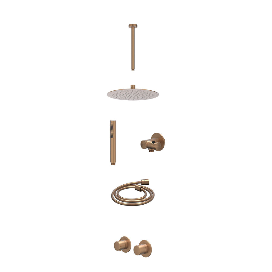 IVY Excl. inbouwbox regendoucheset inbouwthermostaatkraan met 2-weg stop-omstel symmetry, 30cm plafondbuis, R25cmSL, verstelbare steun met geïnt. uitlaat, doucheslang 150cm en staa