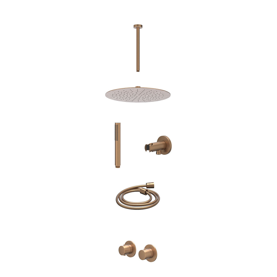 IVY Excl. inbouwbox regendoucheset inbouwthermostaatkraan met 2-weg stop-omstel symmetry, 30cm plafondbuis, R30cmSL, houder met uitlaat, doucheslang 150cm en staafmodel – Gebr. mat