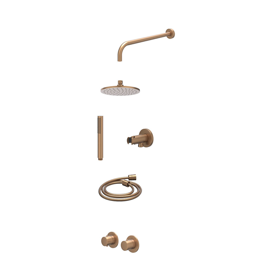 IVY Excl. inbouwbox regendoucheset inbouwthermostaatkraan met 2-weg stop-omstel symmetry, 40cm wandarm, R20cmME, houder met uitlaat, doucheslang 150cm en staafmodel – Gebr. mat kop