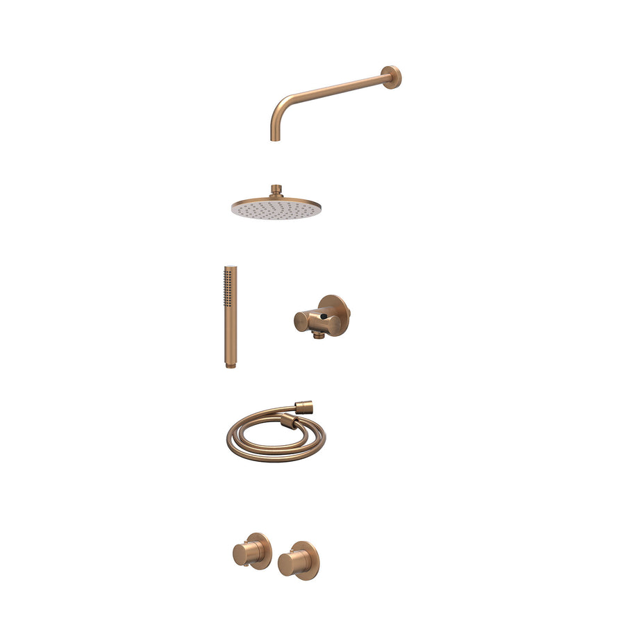 IVY Excl. inbouwbox regendoucheset inbouwthermostaatkraan met 2-weg stop-omstel symmetry, 40cm wandarm, R20cmME, verstelbare steun met geïnt. uitlaat, doucheslang 150cm en staafmod
