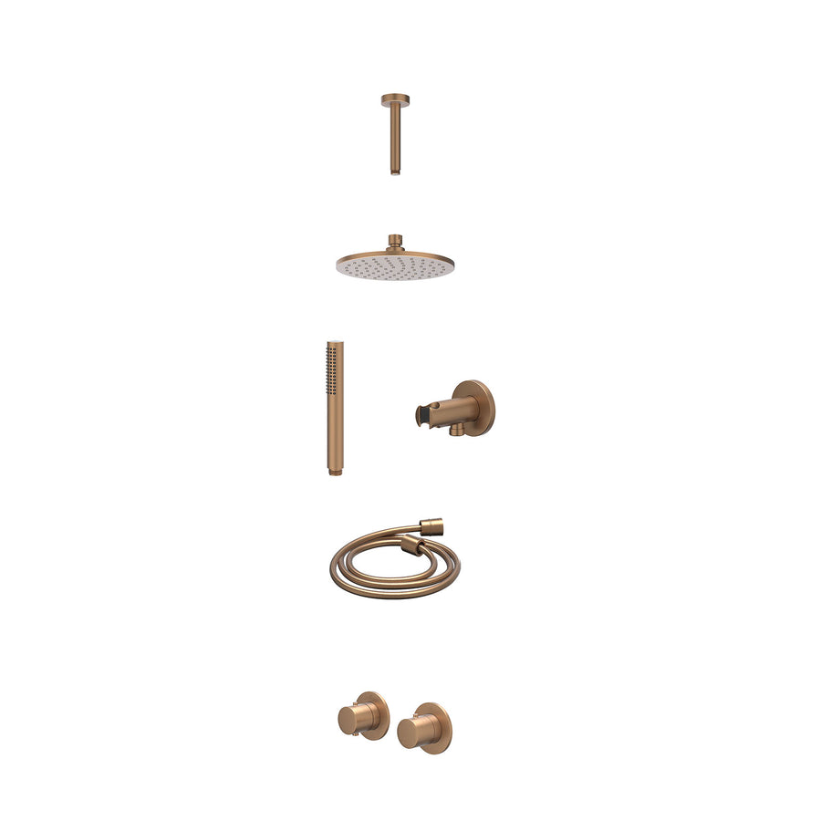 IVY Excl. inbouwbox regendoucheset inbouwthermostaatkraan met 2-weg stop-omstel symmetry, 15cm plafondbuis, R20cmME, houder met uitlaat, doucheslang 150cm en staafmodel – Gebr. mat