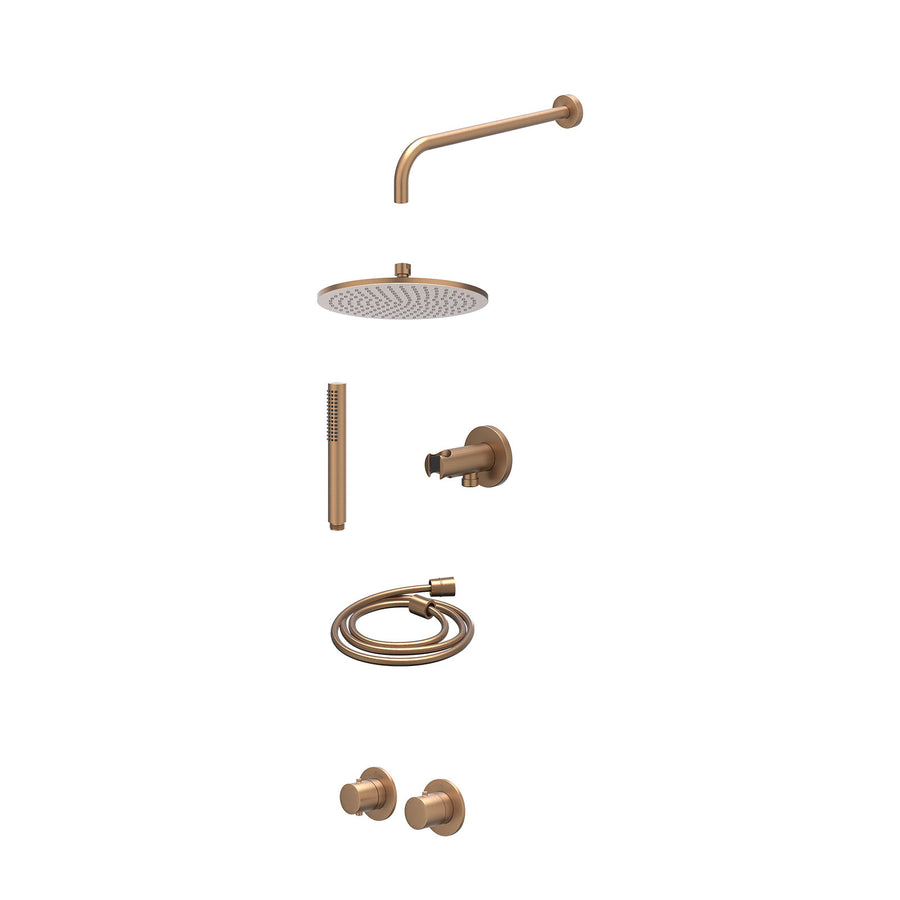 IVY Excl. inbouwbox regendoucheset inbouwthermostaatkraan met 2-weg stop-omstel symmetry, 40cm wandarm, R25cmME, houder met uitlaat, doucheslang 150cm en staafmodel – Gebr. mat kop