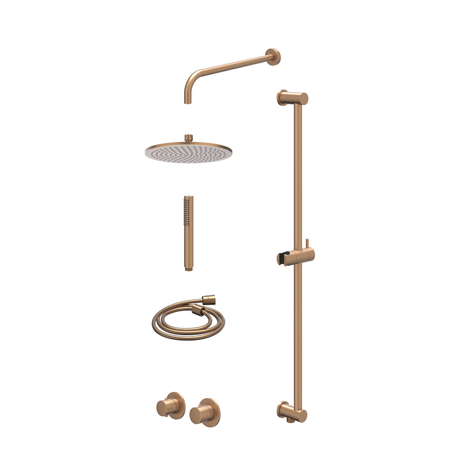 IVY Excl. inbouwbox regendoucheset inbouwthermostaatkraan met 2-weg stop-omstel symmetry, 40cm wandarm, R25cmME, glijstang met uitlaat, doucheslang 150cm en staafmodel – Gebr. mat 
