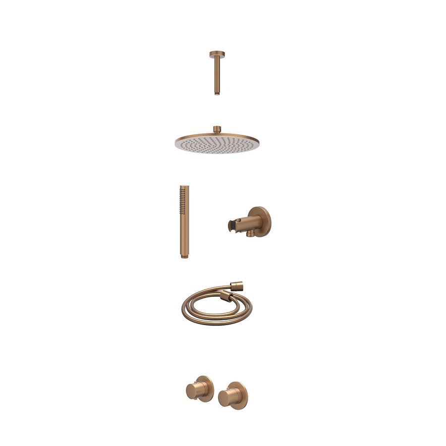IVY Excl. inbouwbox regendoucheset inbouwthermostaatkraan met 2-weg stop-omstel symmetry, 15cm plafondbuis, R25cmME, houder met uitlaat, doucheslang 150cm en staafmodel – Gebr. mat