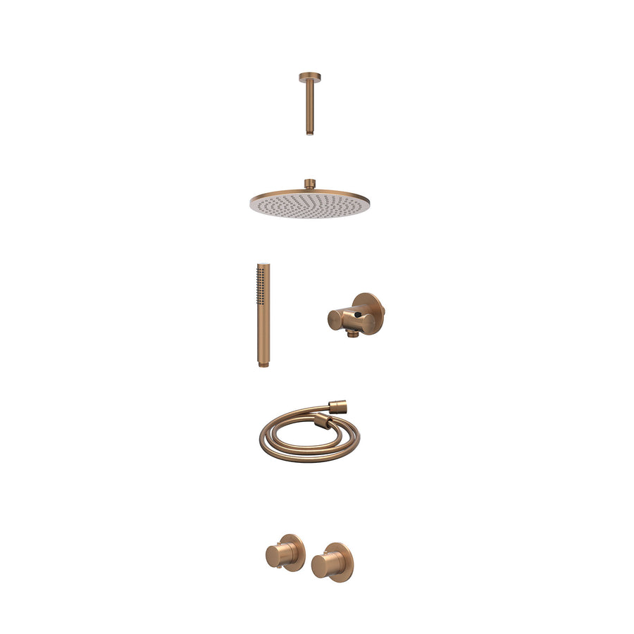 IVY Excl. inbouwbox regendoucheset inbouwthermostaatkraan met 2-weg stop-omstel symmetry, 15cm plafondbuis, R25cmME, verstelbare steun met geïnt. uitlaat, doucheslang 150cm en staa