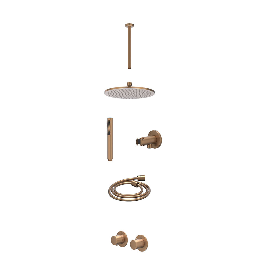 IVY Excl. inbouwbox regendoucheset inbouwthermostaatkraan met 2-weg stop-omstel symmetry, 30cm plafondbuis, R25cmME, houder met uitlaat, doucheslang 150cm en staafmodel – Gebr. mat