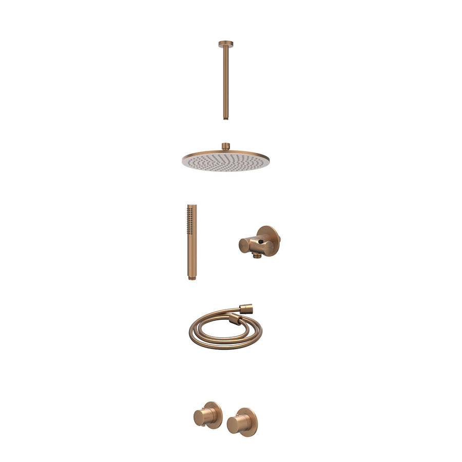 IVY Excl. inbouwbox regendoucheset inbouwthermostaatkraan met 2-weg stop-omstel symmetry, 30cm plafondbuis, R25cmME, verstelbare steun met geïnt. uitlaat, doucheslang 150cm en staa