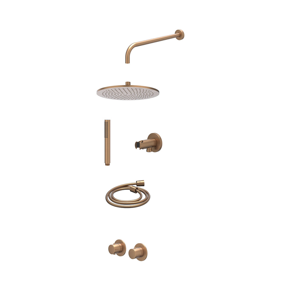 IVY Excl. inbouwbox regendoucheset inbouwthermostaatkraan met 2-weg stop-omstel symmetry, 40cm wandarm, R30cmME, houder met uitlaat, doucheslang 150cm en staafmodel – Gebr. mat kop