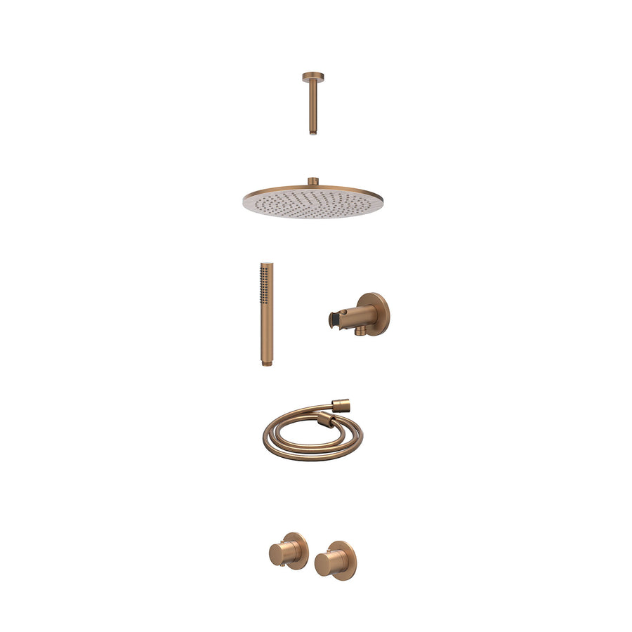 IVY Excl. inbouwbox regendoucheset inbouwthermostaatkraan met 2-weg stop-omstel symmetry, 15cm plafondbuis, R30cmME, houder met uitlaat, doucheslang 150cm en staafmodel – Gebr. mat