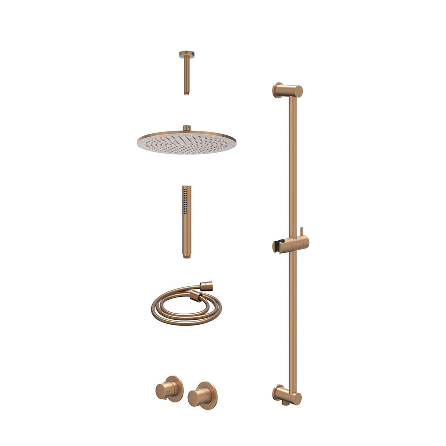 IVY Excl. inbouwbox regendoucheset inbouwthermostaatkraan met 2-weg stop-omstel symmetry, 15cm plafondbuis, R30cmME, glijstang met uitlaat, doucheslang 150cm en staafmodel – Gebr. 