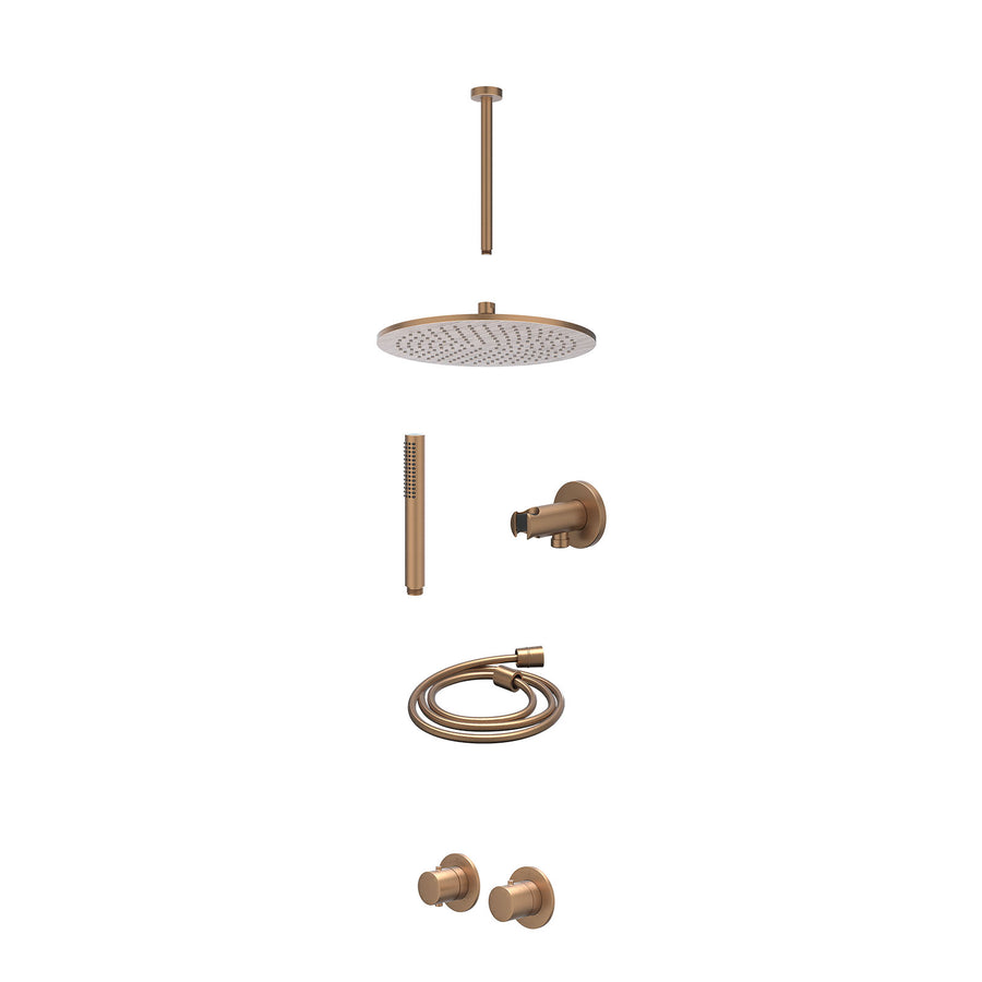 IVY Excl. inbouwbox regendoucheset inbouwthermostaatkraan met 2-weg stop-omstel symmetry, 30cm plafondbuis, R30cmME, houder met uitlaat, doucheslang 150cm en staafmodel – Gebr. mat