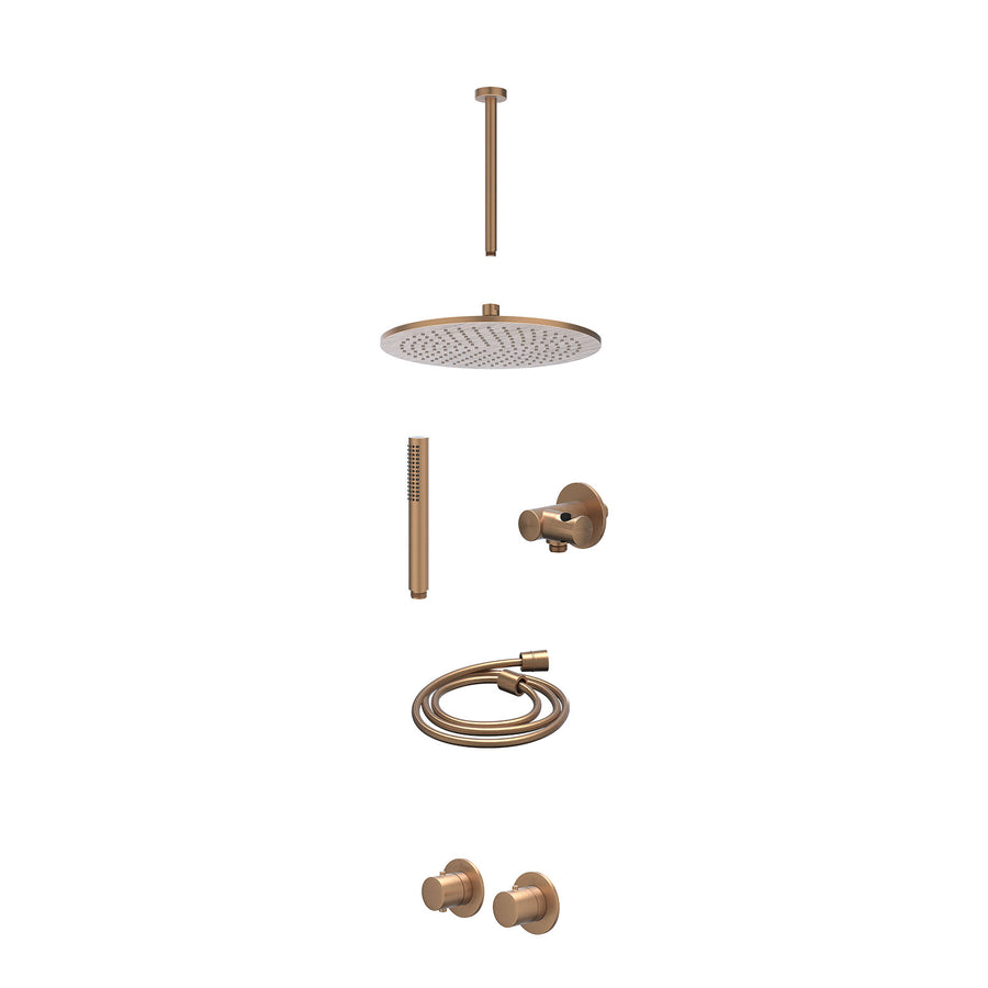 IVY Excl. inbouwbox regendoucheset inbouwthermostaatkraan met 2-weg stop-omstel symmetry, 30cm plafondbuis, R30cmME, verstelbare steun met geïnt. uitlaat, doucheslang 150cm en staa