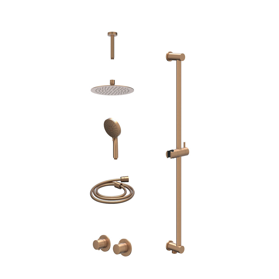 IVY Excl. inbouwbox regendoucheset inbouwthermostaatkraan met 2-weg stop-omstel symmetry, 15cm plafondbuis, R20cmSL, glijstang met uitlaat, doucheslang 150cm en 3-standen handdouch