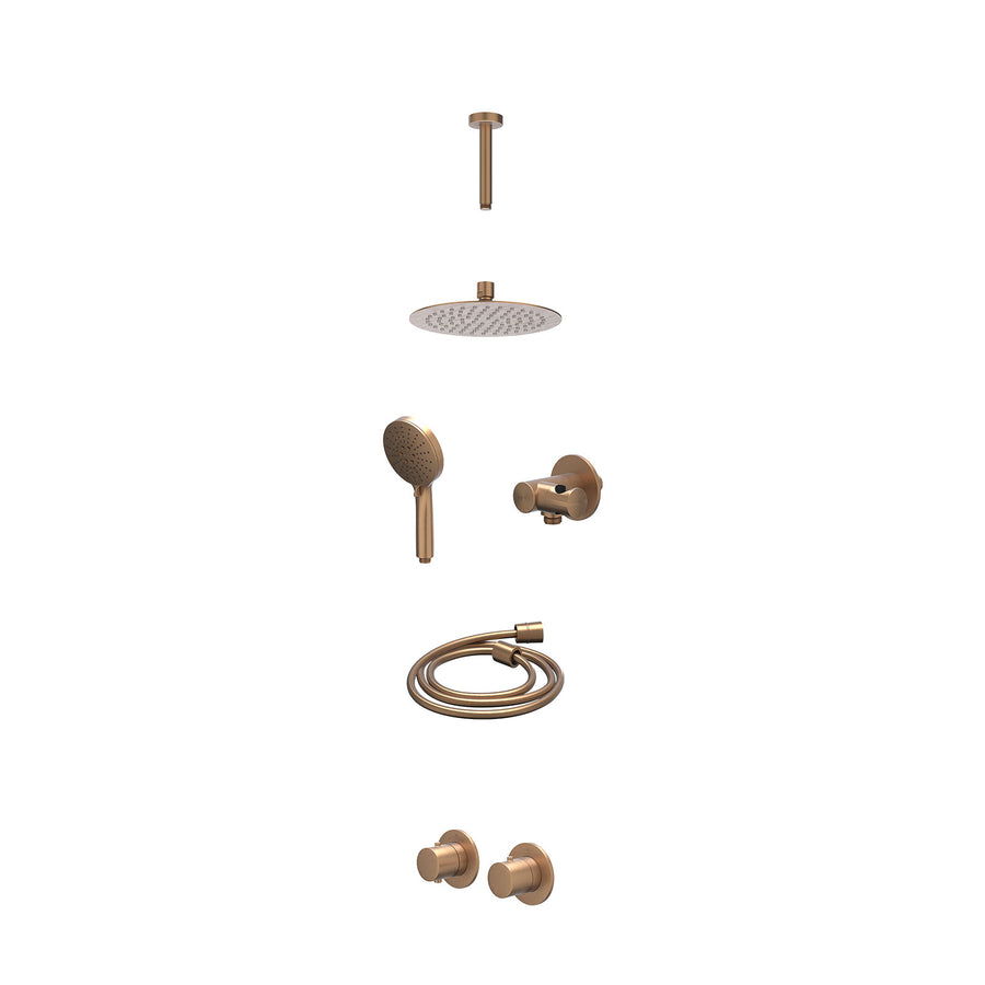 IVY Excl. inbouwbox regendoucheset inbouwthermostaatkraan met 2-weg stop-omstel symmetry, 15cm plafondbuis, R20cmSL, verstelbare steun met geïnt. uitlaat, doucheslang 150cm en 3-st
