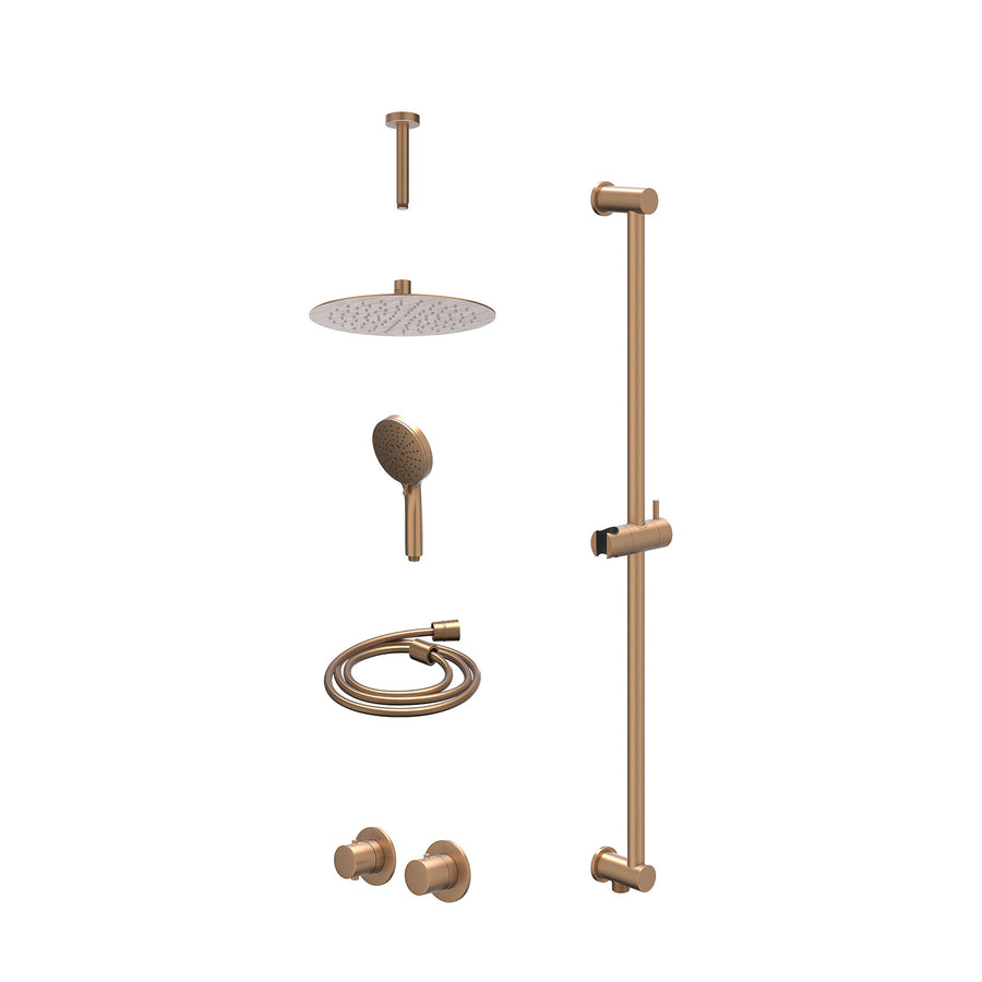 IVY Excl. inbouwbox regendoucheset inbouwthermostaatkraan met 2-weg stop-omstel symmetry, 15cm plafondbuis, R25cmSL, glijstang met uitlaat, doucheslang 150cm en 3-standen handdouch