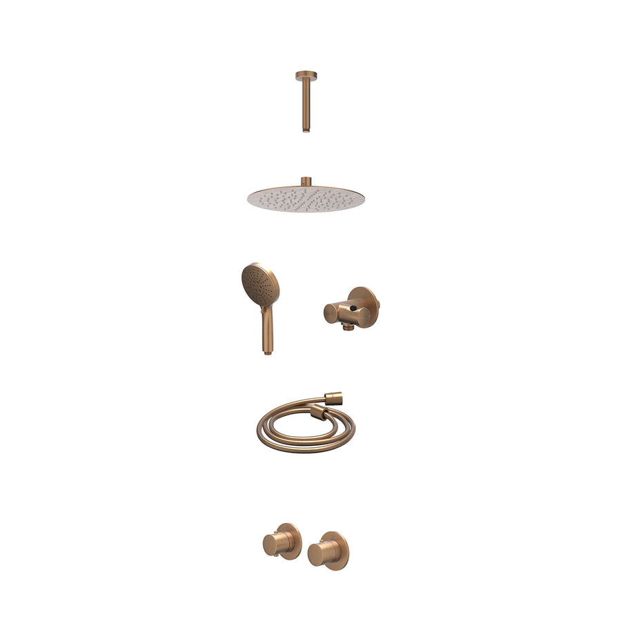 IVY Excl. inbouwbox regendoucheset inbouwthermostaatkraan met 2-weg stop-omstel symmetry, 15cm plafondbuis, R25cmSL, verstelbare steun met geïnt. uitlaat, doucheslang 150cm en 3-st