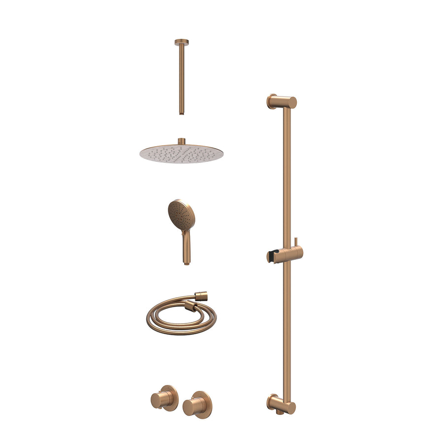 IVY Excl. inbouwbox regendoucheset inbouwthermostaatkraan met 2-weg stop-omstel symmetry, 30cm plafondbuis, R25cmSL, glijstang met uitlaat, doucheslang 150cm en 3-standen handdouch