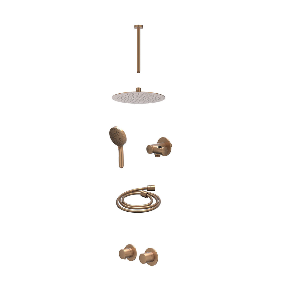 IVY Excl. inbouwbox regendoucheset inbouwthermostaatkraan met 2-weg stop-omstel symmetry, 30cm plafondbuis, R25cmSL, verstelbare steun met geïnt. uitlaat, doucheslang 150cm en 3-st