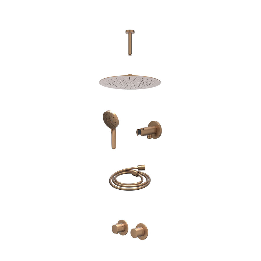 IVY Excl. inbouwbox regendoucheset inbouwthermostaatkraan met 2-weg stop-omstel symmetry, 15cm plafondbuis, R30cmSL, houder met uitlaat, doucheslang 150cm en 3-standen handdouche –