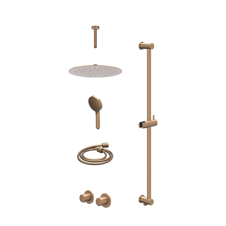 IVY Excl. inbouwbox regendoucheset inbouwthermostaatkraan met 2-weg stop-omstel symmetry, 15cm plafondbuis, R30cmSL, glijstang met uitlaat, doucheslang 150cm en 3-standen handdouch