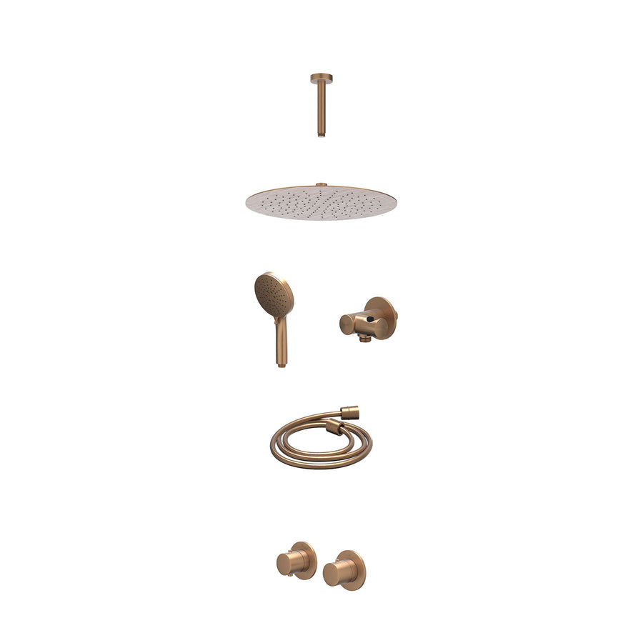 IVY Excl. inbouwbox regendoucheset inbouwthermostaatkraan met 2-weg stop-omstel symmetry, 15cm plafondbuis, R30cmSL, verstelbare steun met geïnt. uitlaat, doucheslang 150cm en 3-st