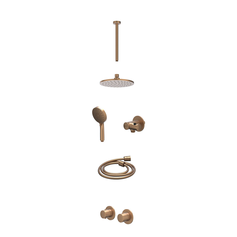 IVY Excl. inbouwbox regendoucheset inbouwthermostaatkraan met 2-weg stop-omstel symmetry, 30cm plafondbuis, R20cmME, verstelbare steun met geïnt. uitlaat, doucheslang 150cm en 3-st