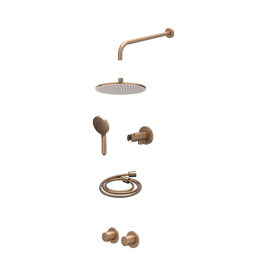IVY Excl. inbouwbox regendoucheset inbouwthermostaatkraan met 2-weg stop-omstel symmetry, 40cm wandarm, R25cmME, houder met uitlaat, doucheslang 150cm en 3-standen handdouche – Geb