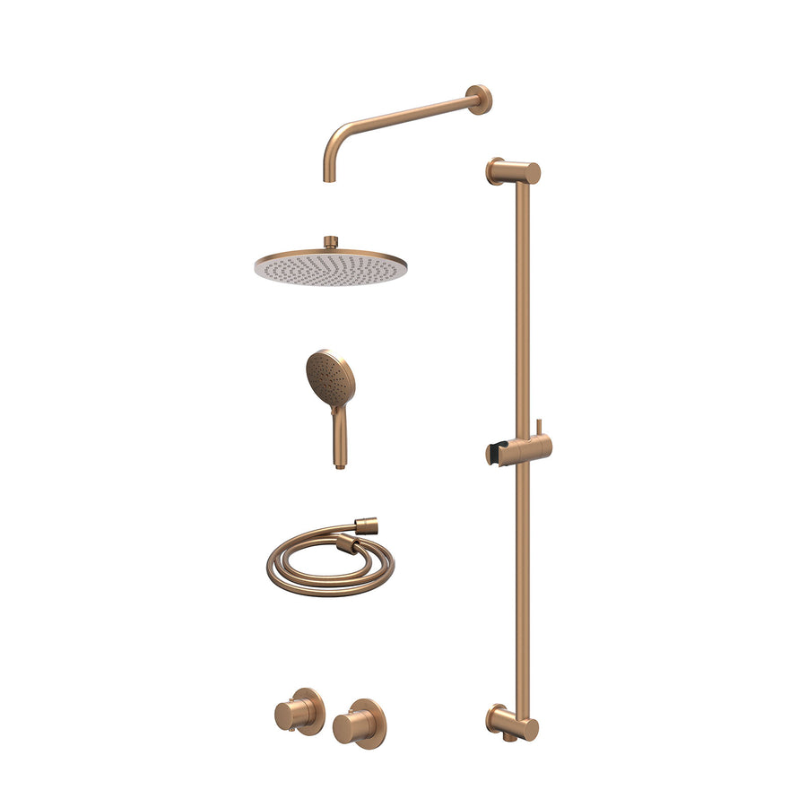 IVY Excl. inbouwbox regendoucheset inbouwthermostaatkraan met 2-weg stop-omstel symmetry, 40cm wandarm, R25cmME, glijstang met uitlaat, doucheslang 150cm en 3-standen handdouche – 