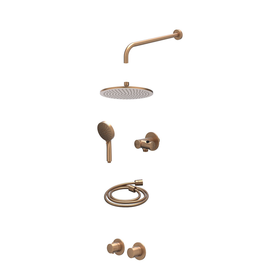 IVY Excl. inbouwbox regendoucheset inbouwthermostaatkraan met 2-weg stop-omstel symmetry, 40cm wandarm, R25cmME, verstelbare steun met geïnt. uitlaat, doucheslang 150cm en 3-stande