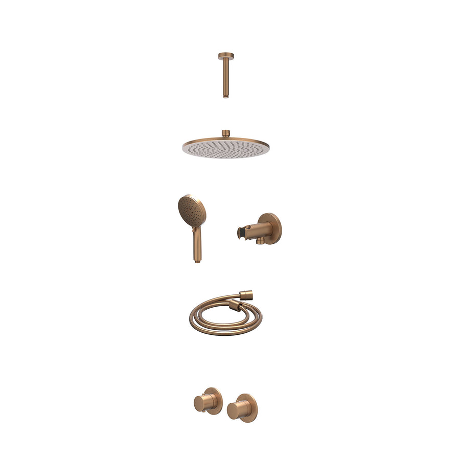 IVY Excl. inbouwbox regendoucheset inbouwthermostaatkraan met 2-weg stop-omstel symmetry, 15cm plafondbuis, R25cmME, houder met uitlaat, doucheslang 150cm en 3-standen handdouche –